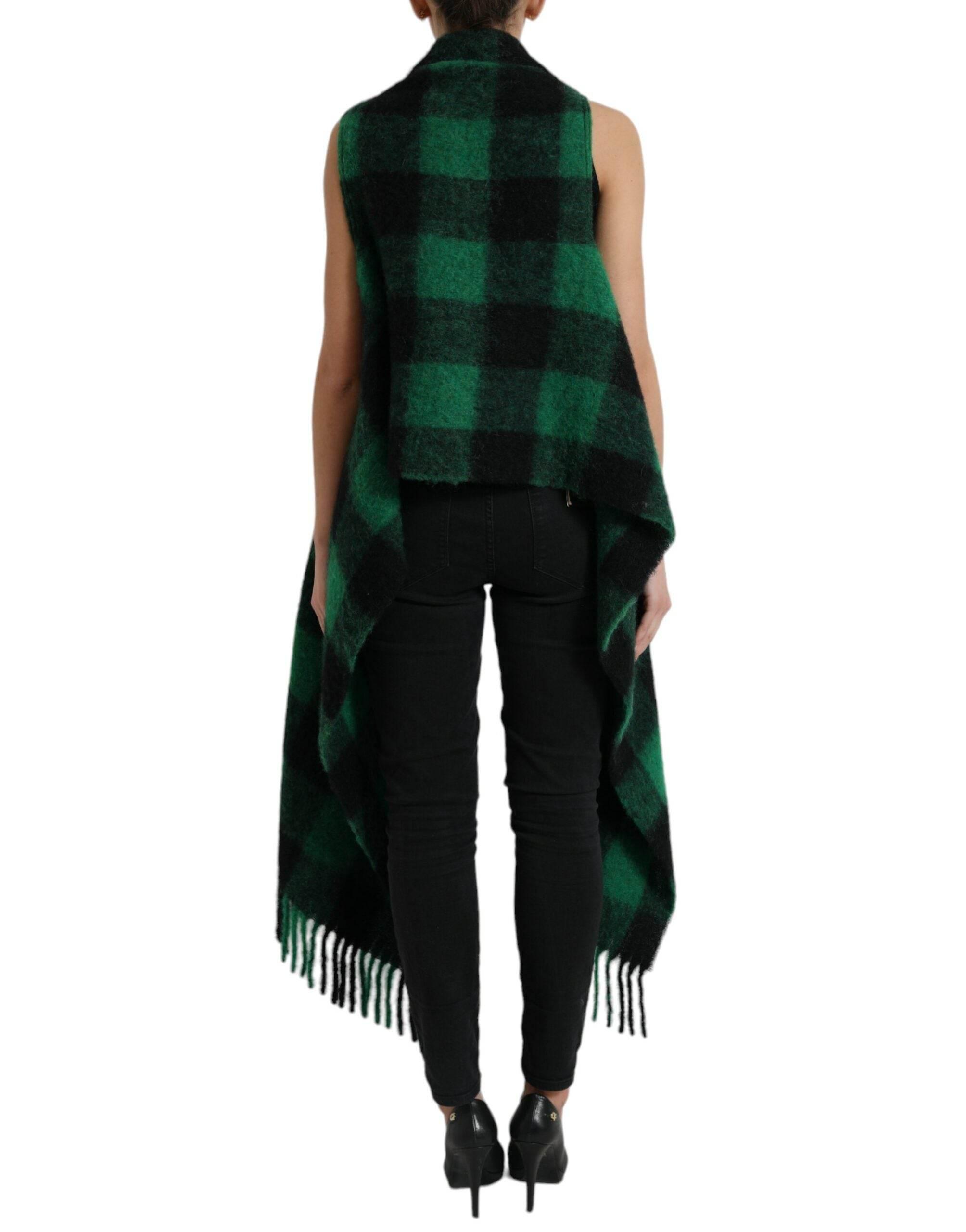 Dolce & Gabbana Black Green Buffalo Check Poncho Coat Jacket - Hilstor