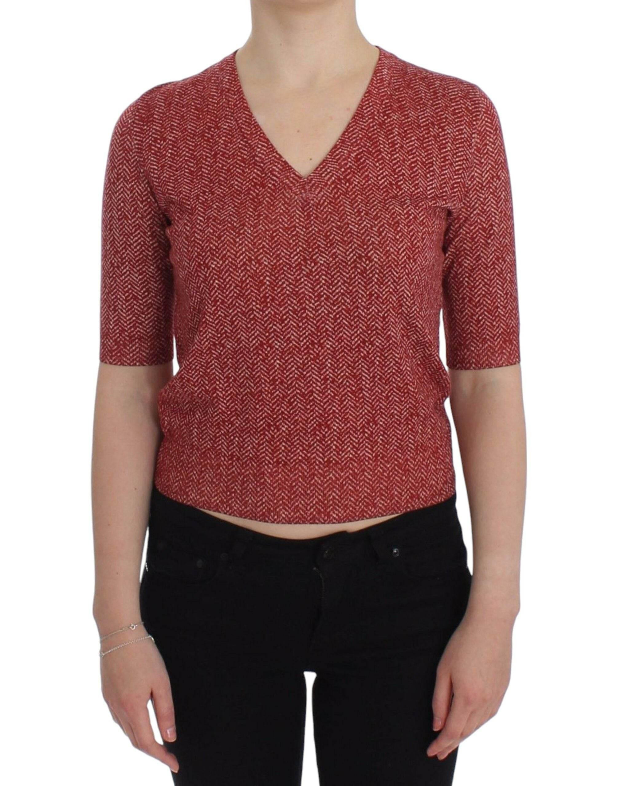 Dolce & Gabbana Enchanting Red Tweed V-Neck Sweater - Hilstor