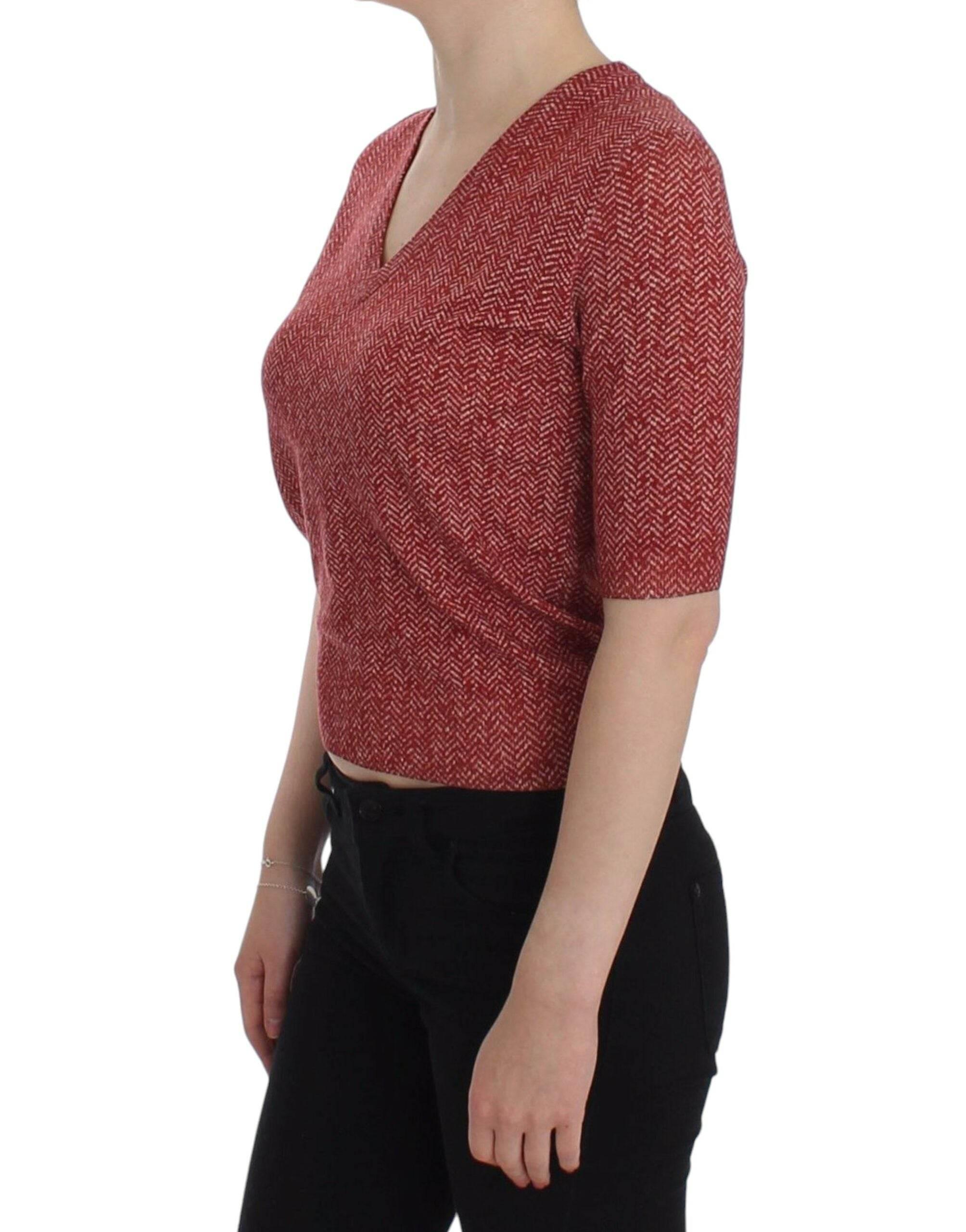 Dolce & Gabbana Enchanting Red Tweed V-Neck Sweater - Hilstor