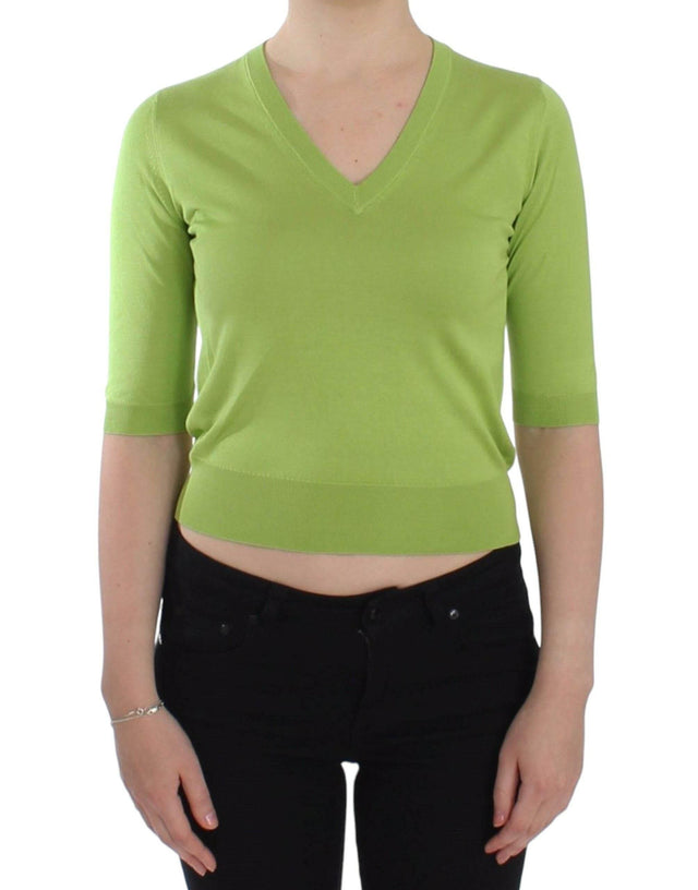 Dolce & Gabbana Green Wool V-neck Pullover Sweater Top - Hilstor