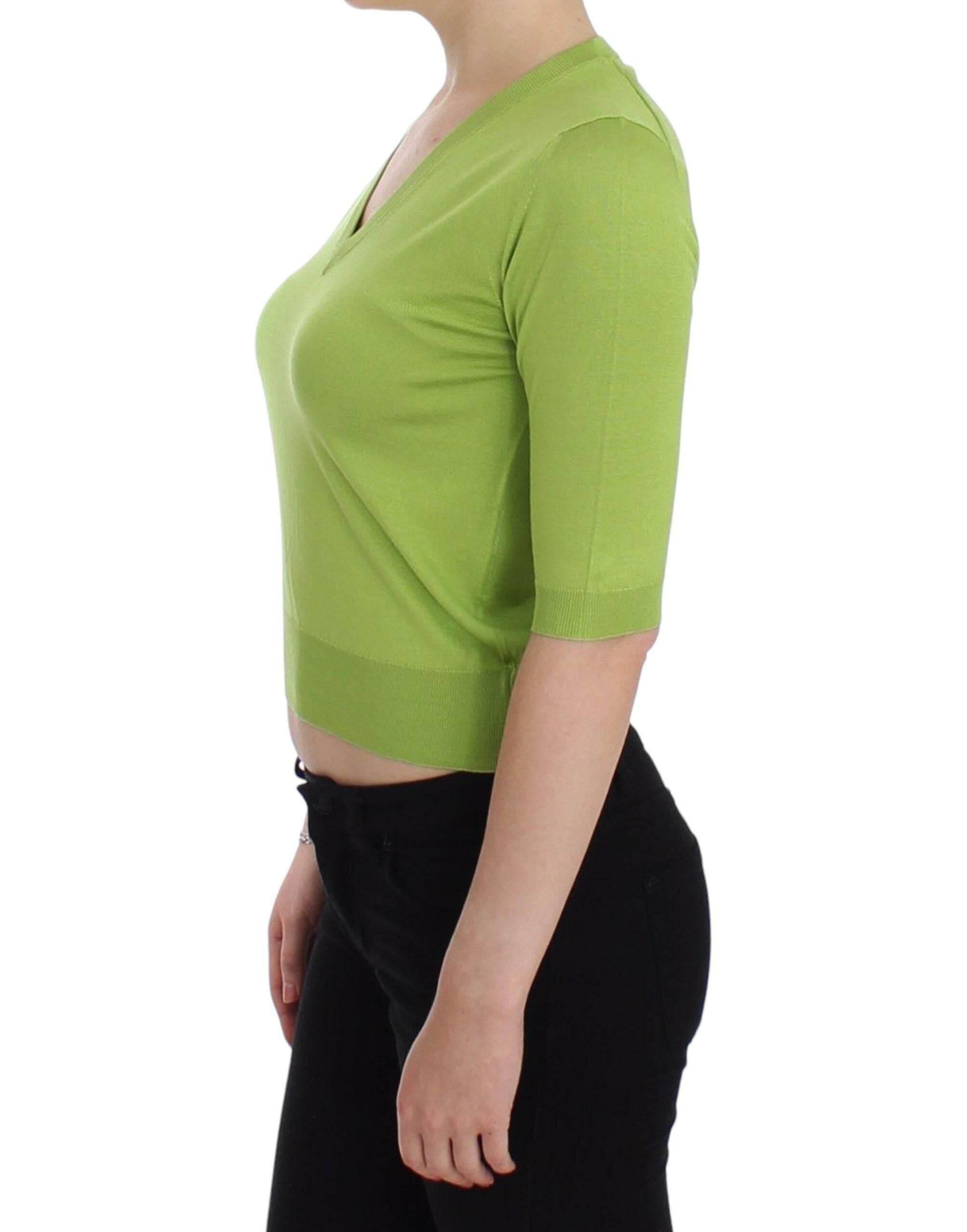 Dolce & Gabbana Green Wool V-neck Pullover Sweater Top - Hilstor