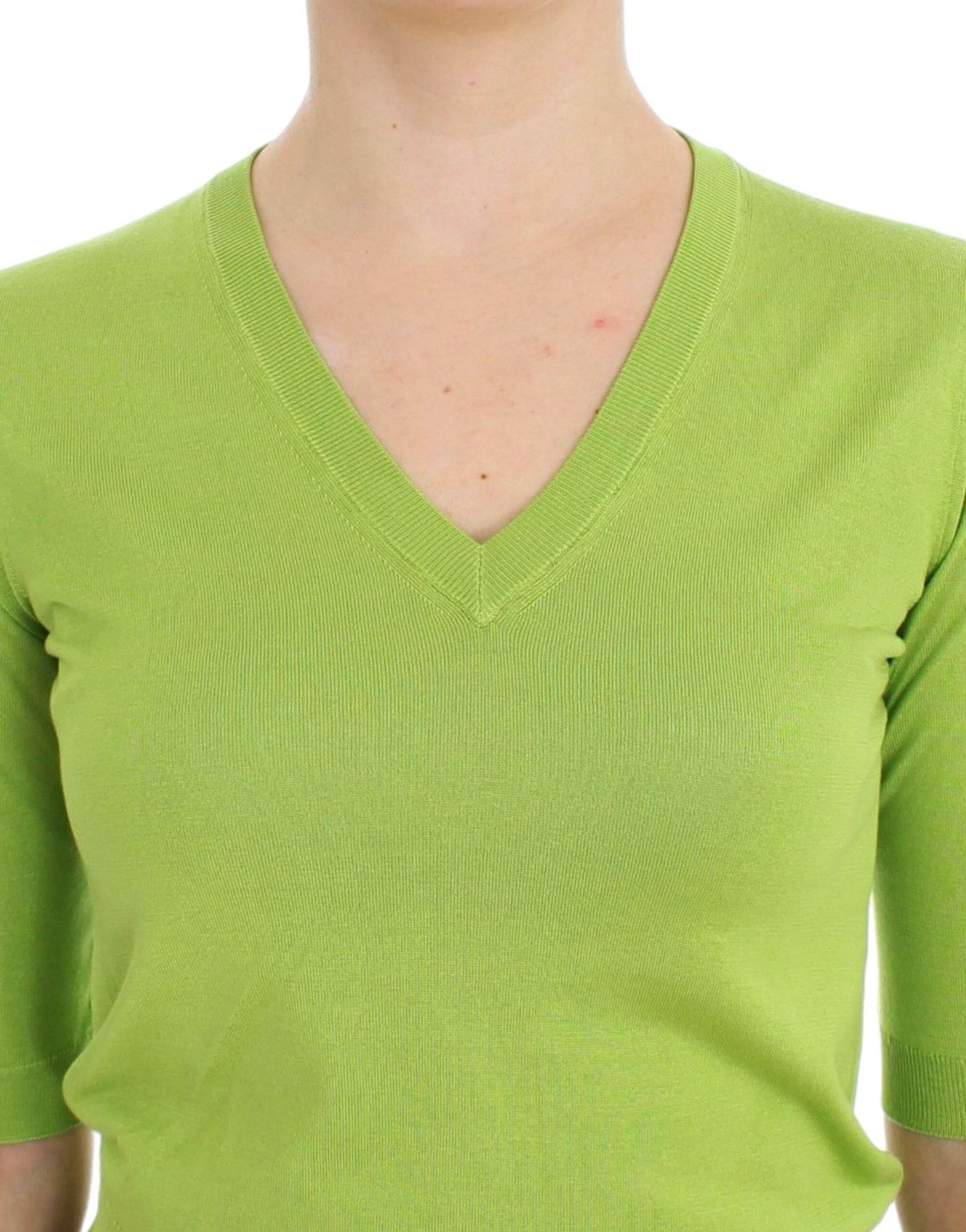 Dolce & Gabbana Green Wool V-neck Pullover Sweater Top - Hilstor