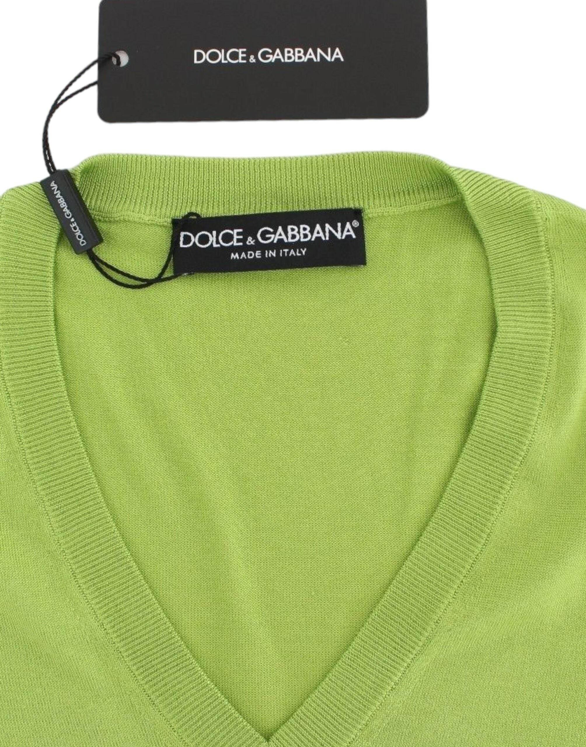 Dolce & Gabbana Green Wool V-neck Pullover Sweater Top - Hilstor