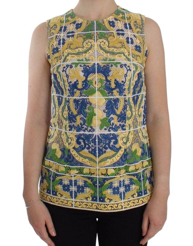 Dolce & Gabbana Majolica Embroidered Sleeveless Elegance - Hilstor