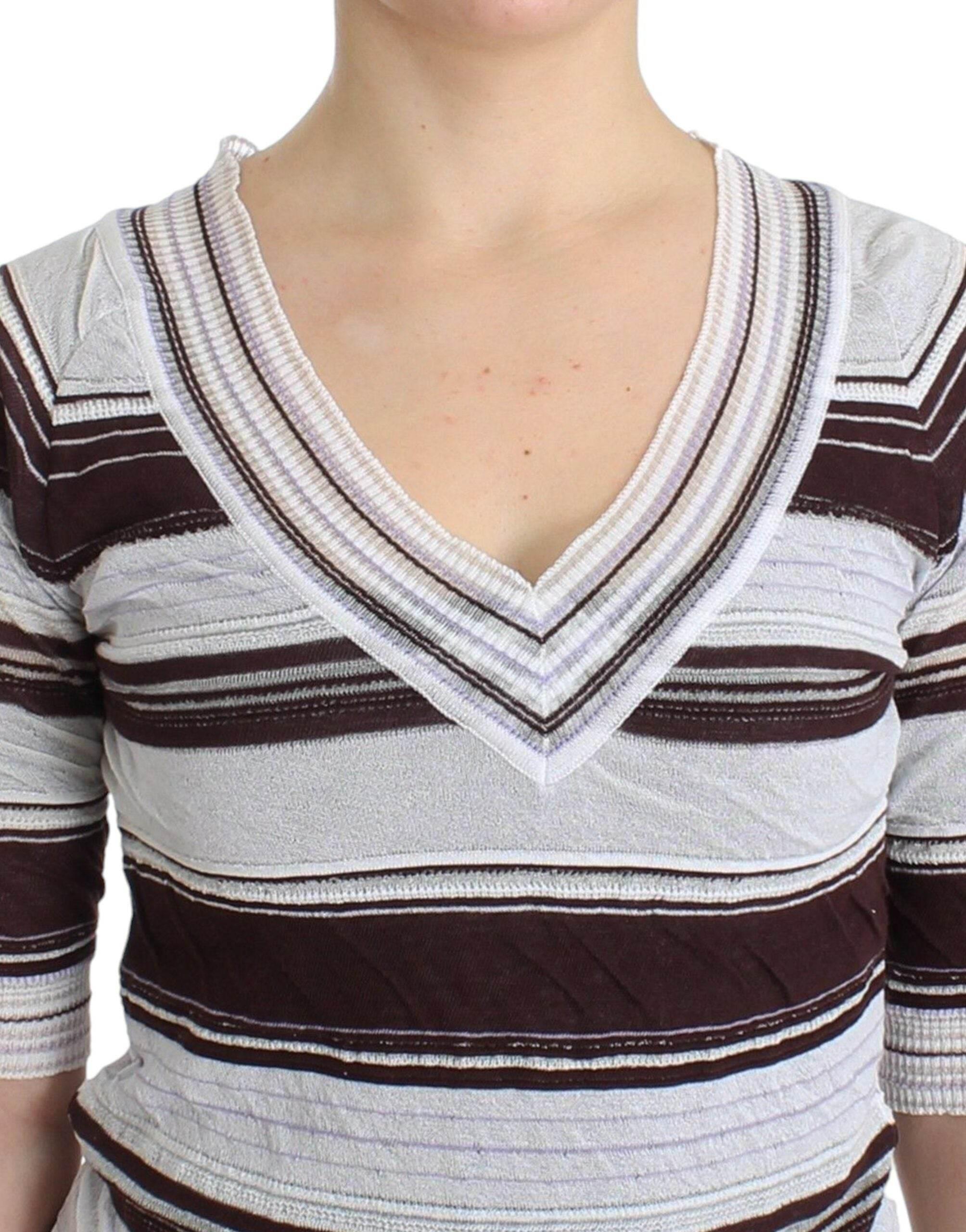 Ermanno Scervino Striped Lace V-Neck Short Sleeve Top Sweater - Hilstor