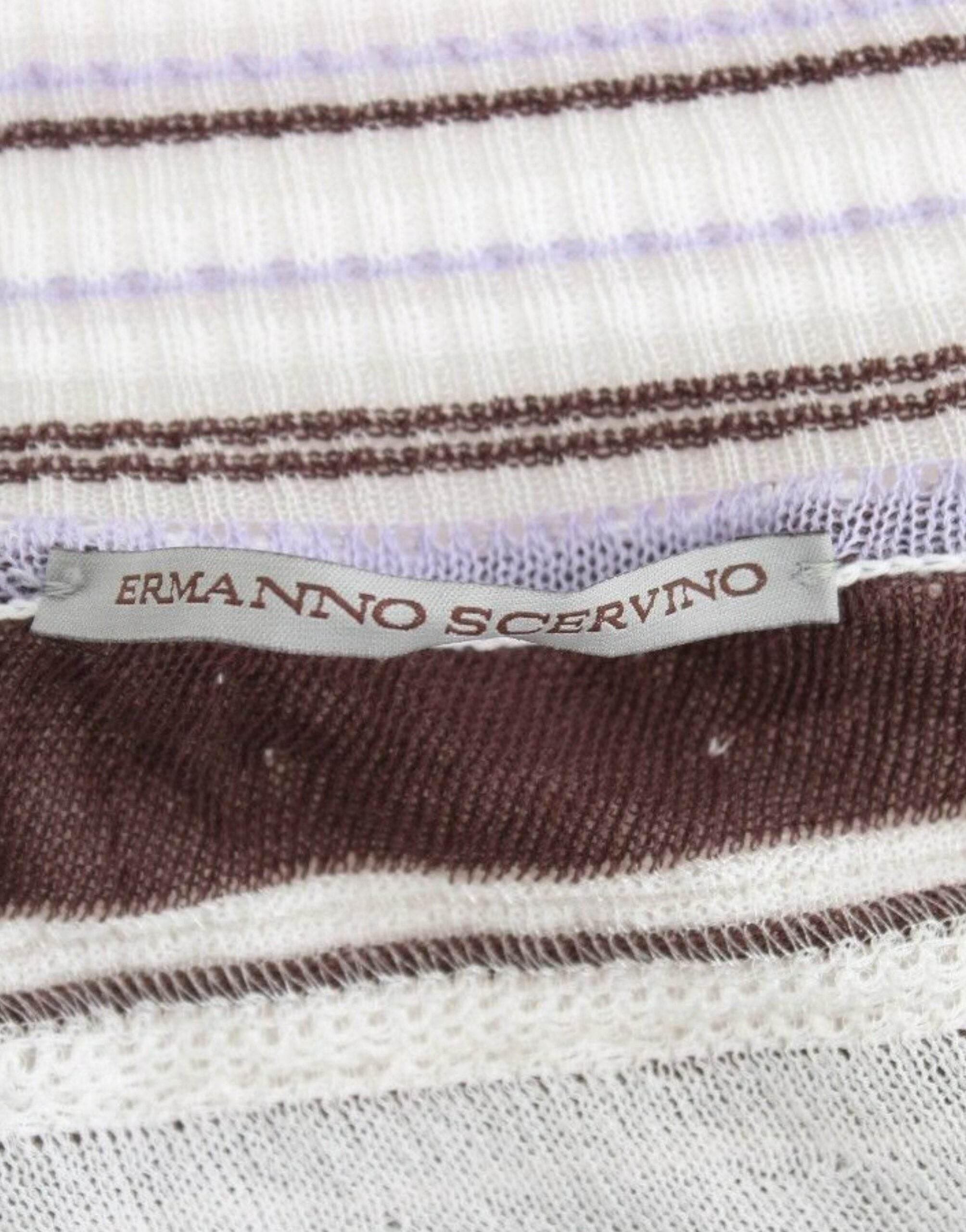 Ermanno Scervino Striped Lace V-Neck Short Sleeve Top Sweater - Hilstor