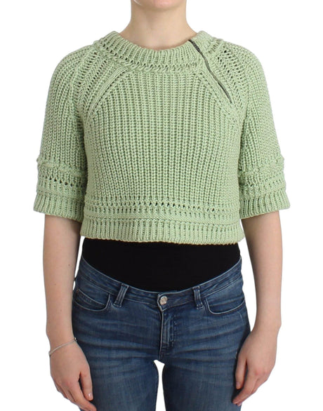 Ermanno Scervino Green Cropped Knit Sweater Knitted Jumper - Hilstor