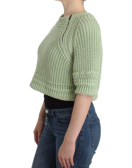 Ermanno Scervino Green Cropped Knit Sweater Knitted Jumper - Hilstor