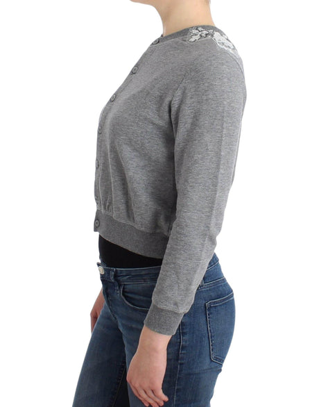 Ermanno Scervino Lingerie Gray Lace Sweater Cardigan Top - Hilstor