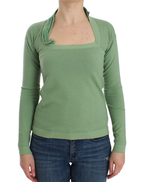 Ermanno Scervino Green Wool Blend Striped Long Sleeve Sweater - Hilstor