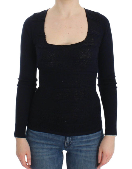 Ermanno Scervino Blue Knitted Wool Stretch Sweater Top - Hilstor
