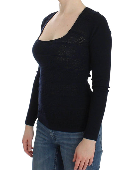 Ermanno Scervino Blue Knitted Wool Stretch Sweater Top - Hilstor