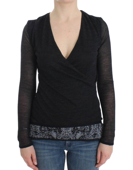 Ermanno Scervino Black Wool Blend Stretch Long Sleeve Sweater - Hilstor