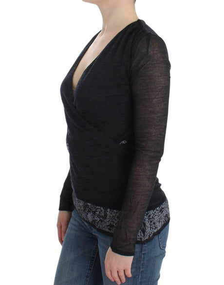 Ermanno Scervino Black Wool Blend Stretch Long Sleeve Sweater - Hilstor