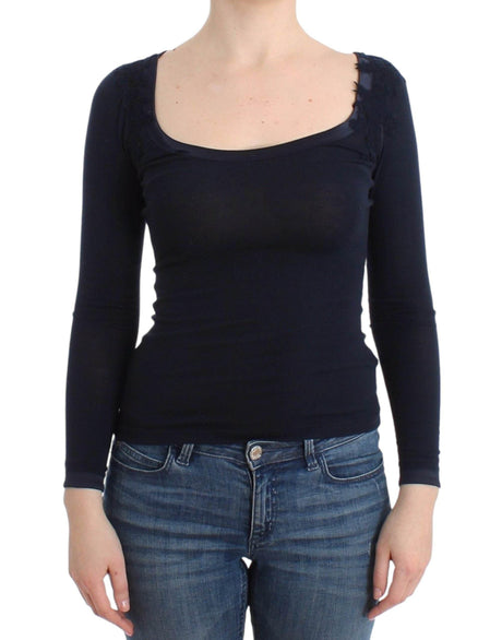 Ermanno Scervino Lingerie Blue Top Blouse Jumper Lace Rayon - Hilstor