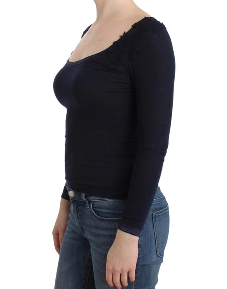 Ermanno Scervino Lingerie Blue Top Blouse Jumper Lace Rayon - Hilstor