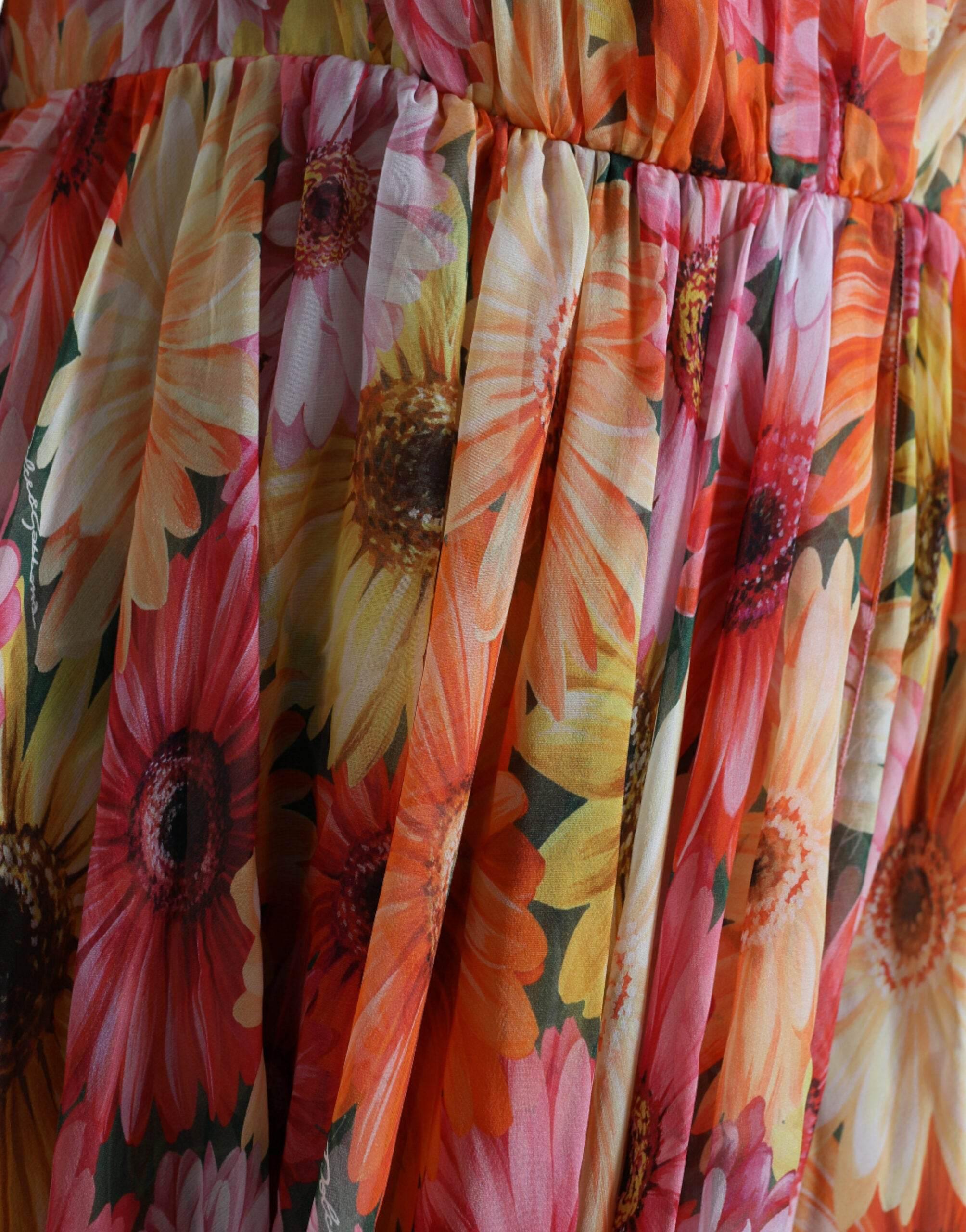 Dolce & Gabbana Elegant Floral Silk Midi Dress with V-Neck - Hilstor