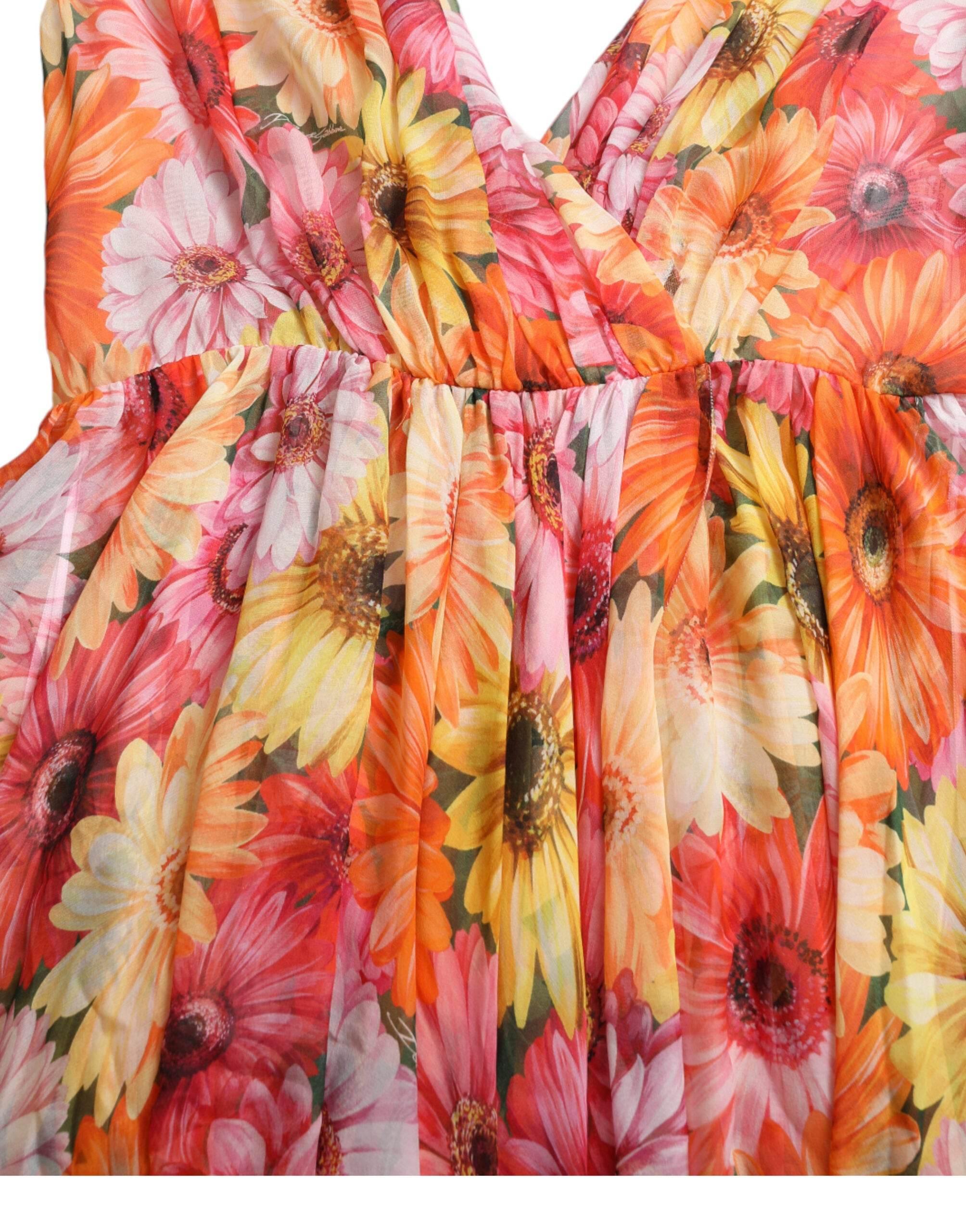 Dolce & Gabbana Elegant Floral Silk Midi Dress with V-Neck - Hilstor