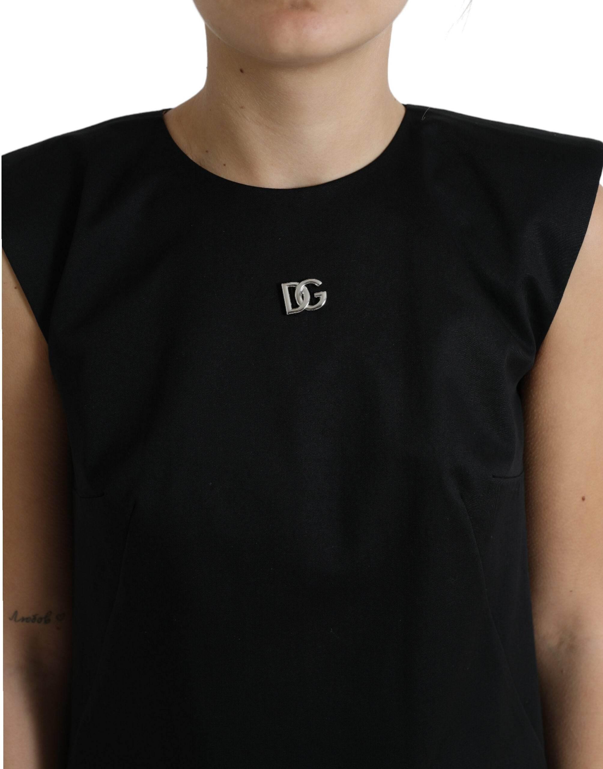 Dolce & Gabbana Black DG Logo Cotton Shift A-line Mini Dress - Hilstor