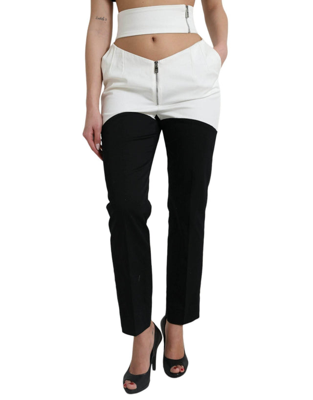 Dolce & Gabbana Black White Cotton Cut Out Waist Tapered Pants - Hilstor
