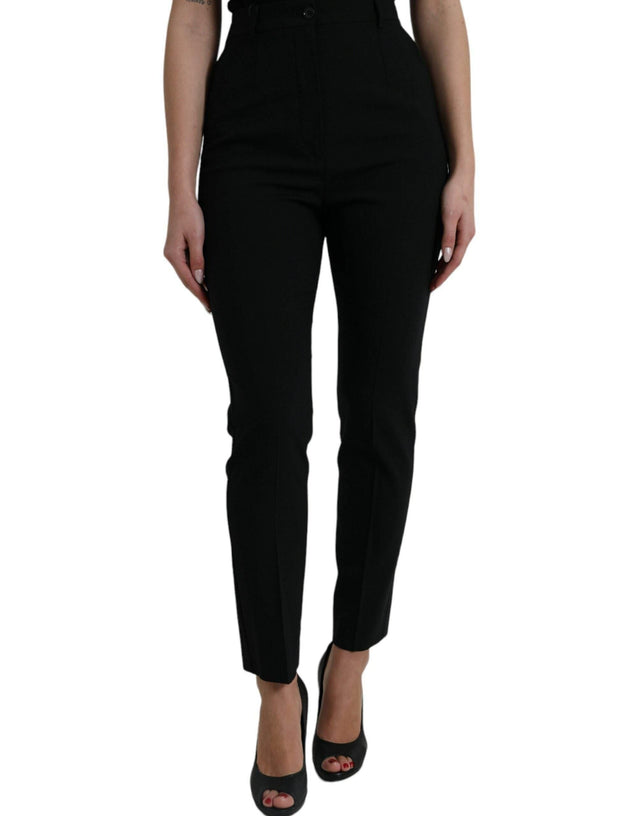 Dolce & Gabbana Black Wool High Waist Tapered Pants - Hilstor