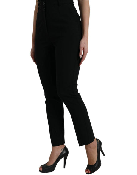 Dolce & Gabbana Black Wool High Waist Tapered Pants - Hilstor