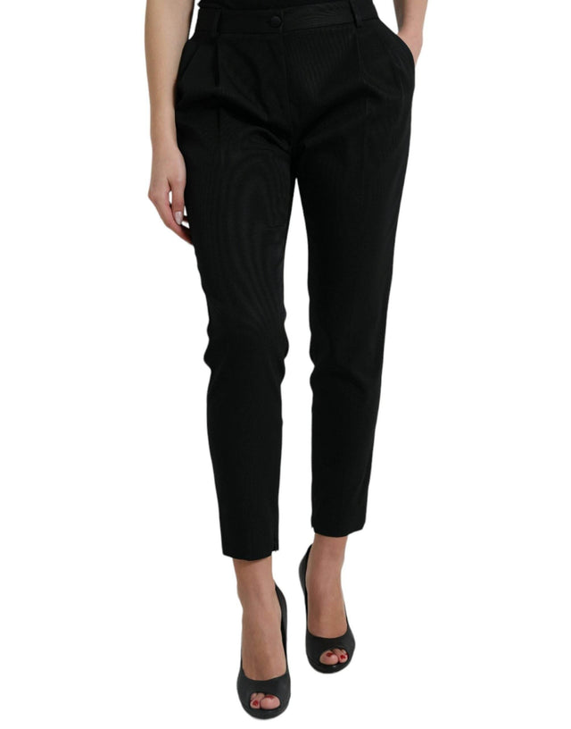 Dolce & Gabbana Black Wool High Waist Cropped Tapered Pants - Hilstor
