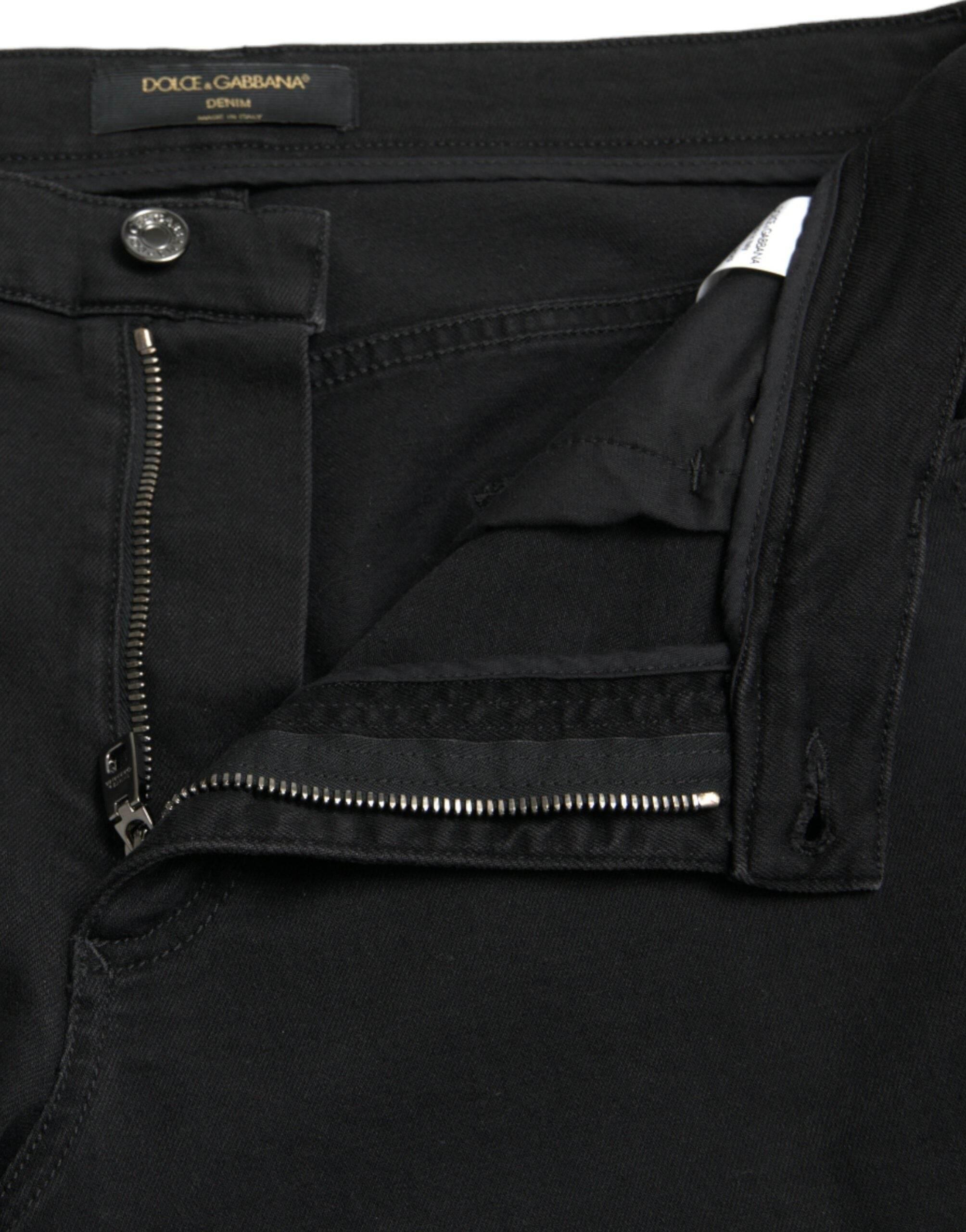 Dolce & Gabbana Black Cotton High Waist Tattered Denim Jeans - Hilstor