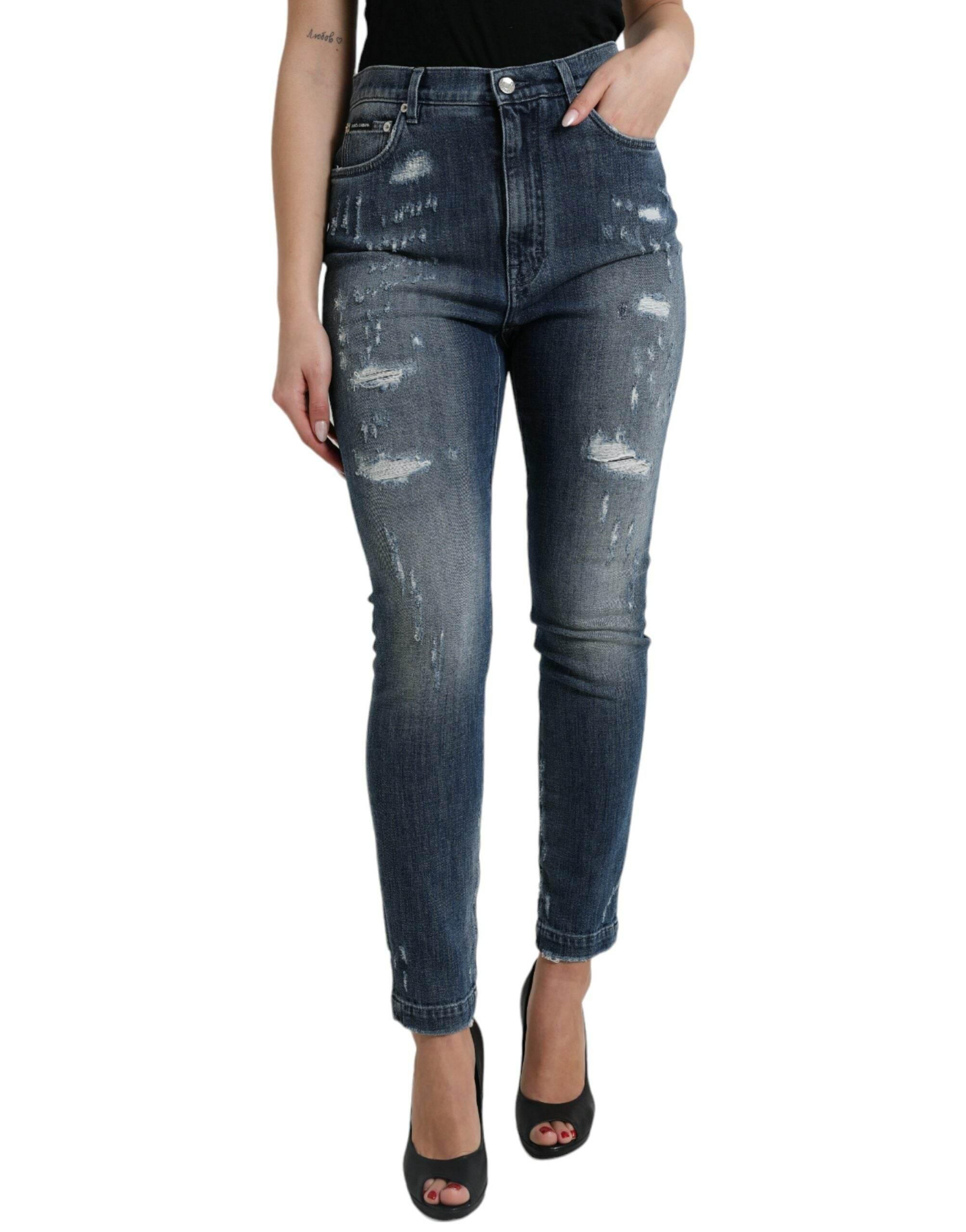 Dolce & Gabbana Dark Blue Distressed GRACE Skinny Denim Jeans - Hilstor