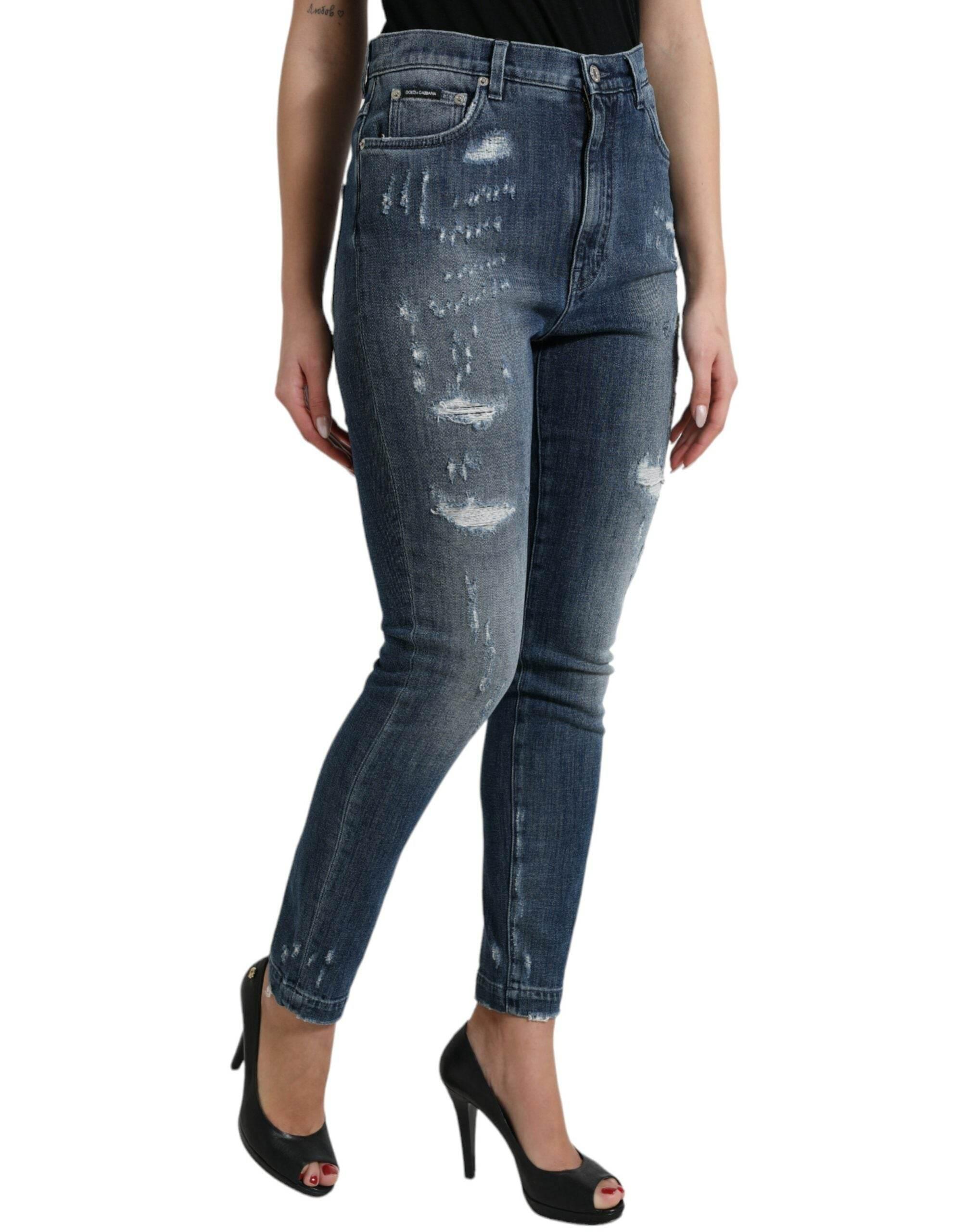 Dolce & Gabbana Dark Blue Distressed GRACE Skinny Denim Jeans - Hilstor