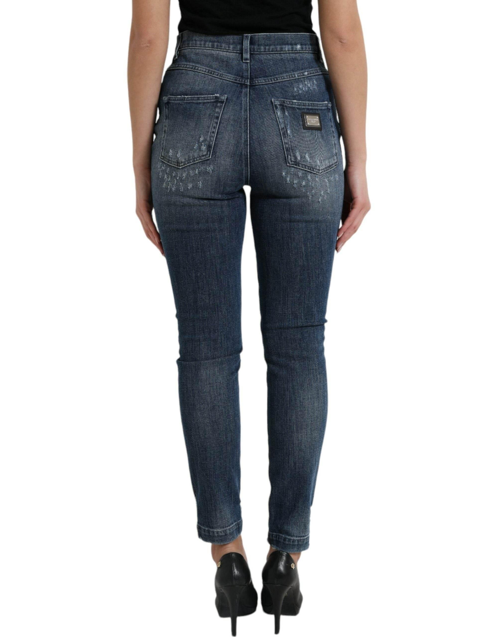 Dolce & Gabbana Dark Blue Distressed GRACE Skinny Denim Jeans - Hilstor