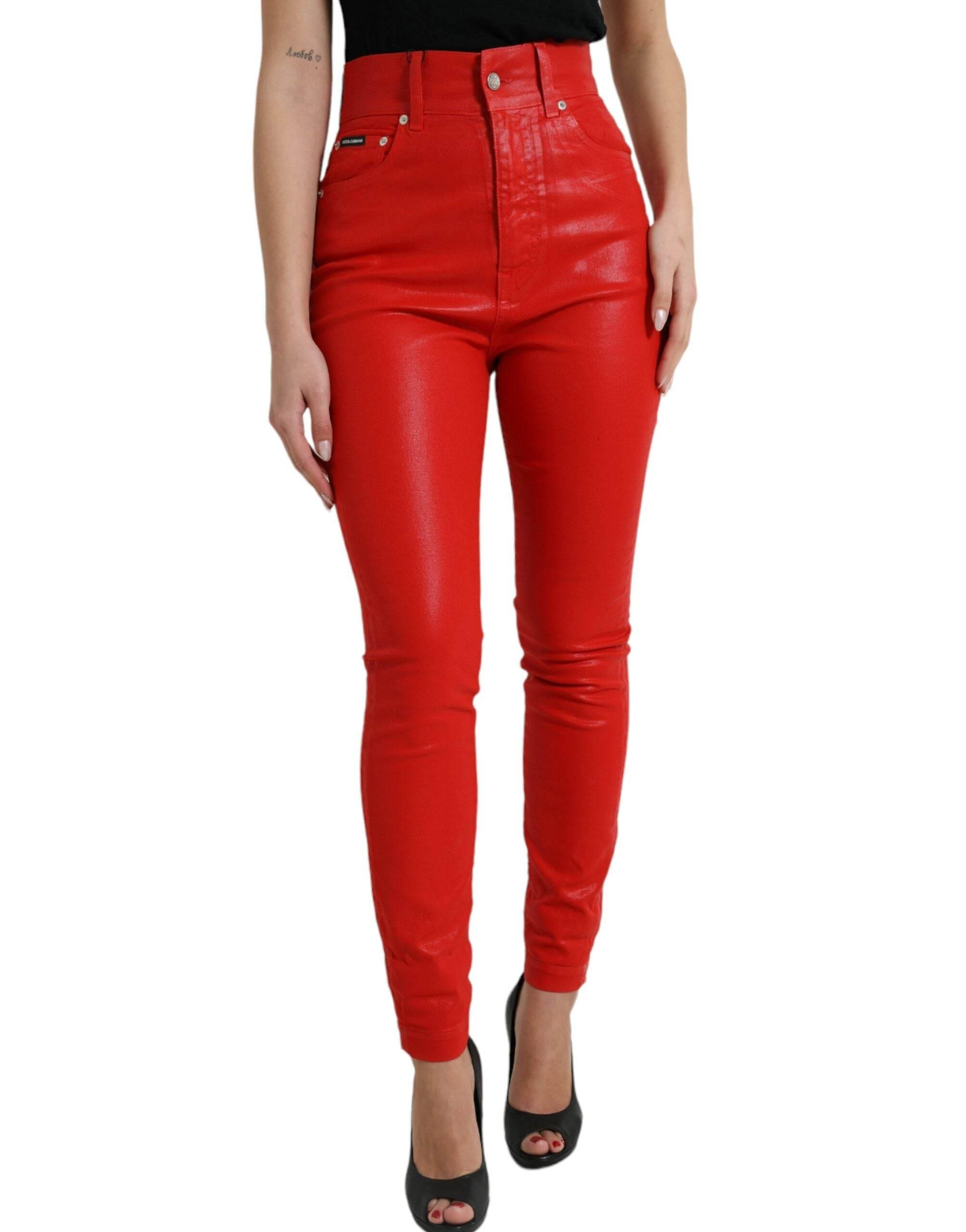 Dolce & Gabbana Elegant High-Waist Stretch Denim in Red - Hilstor