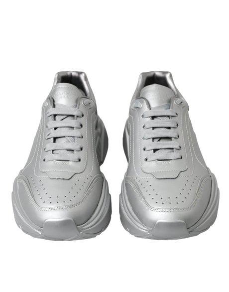 Dolce & Gabbana Elegant Silver Calfskin Leather Sneakers - Hilstor