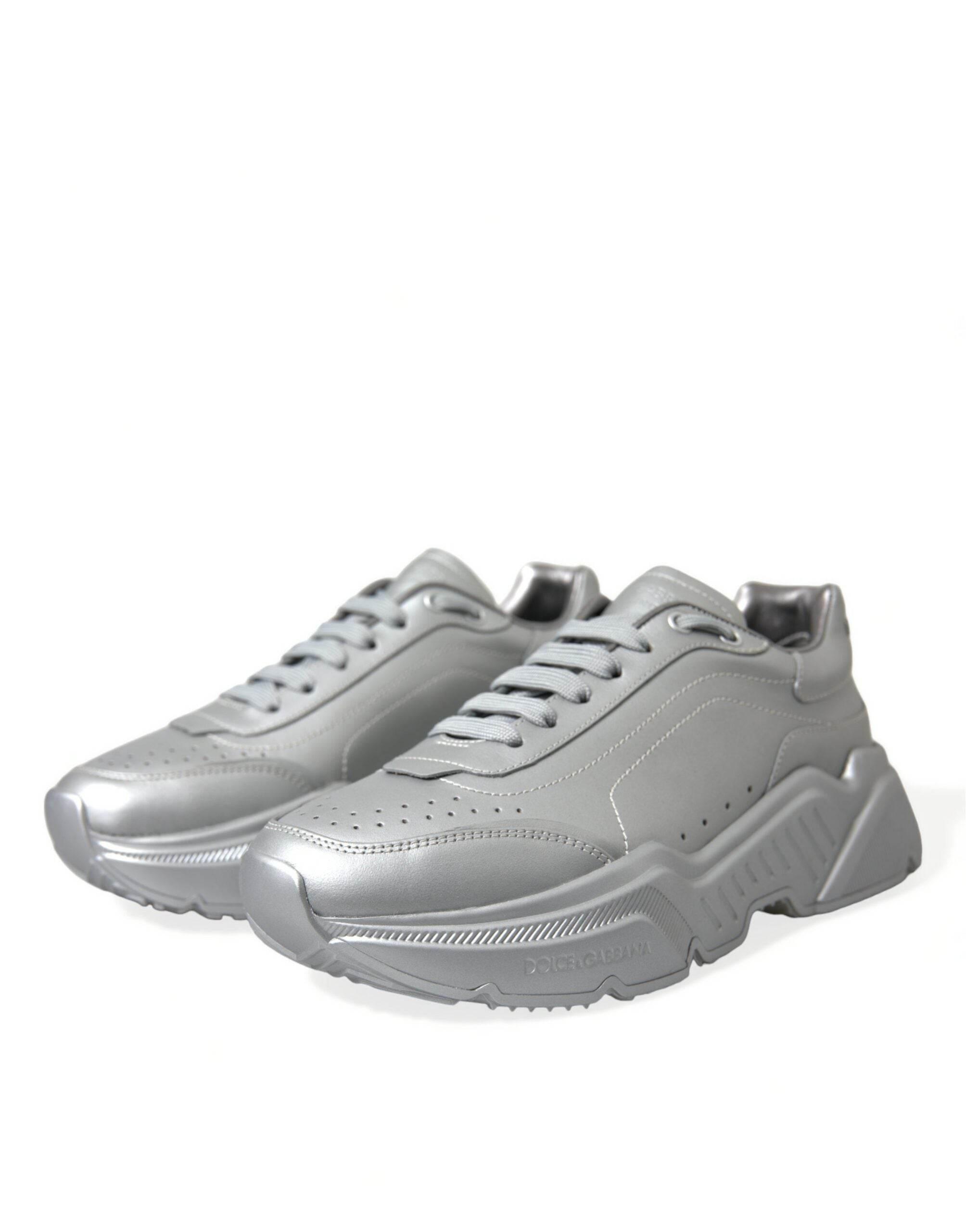 Dolce & Gabbana Elegant Silver Calfskin Leather Sneakers - Hilstor