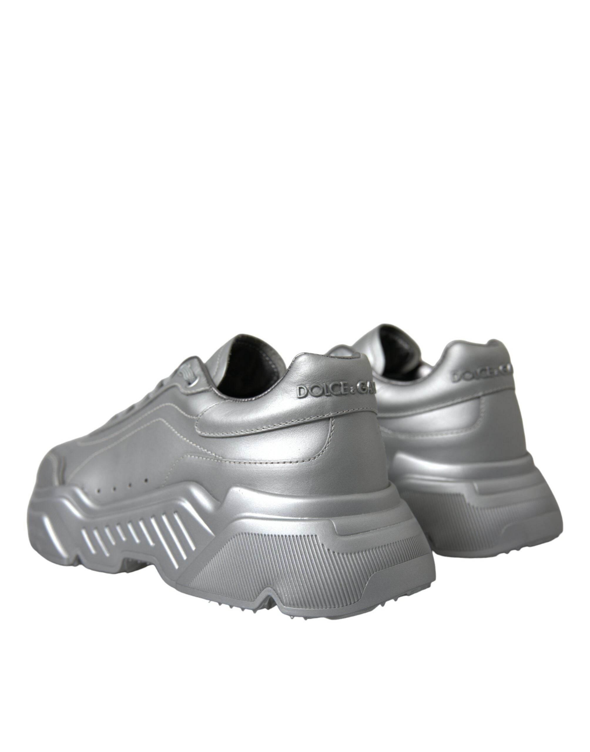 Dolce & Gabbana Elegant Silver Calfskin Leather Sneakers - Hilstor