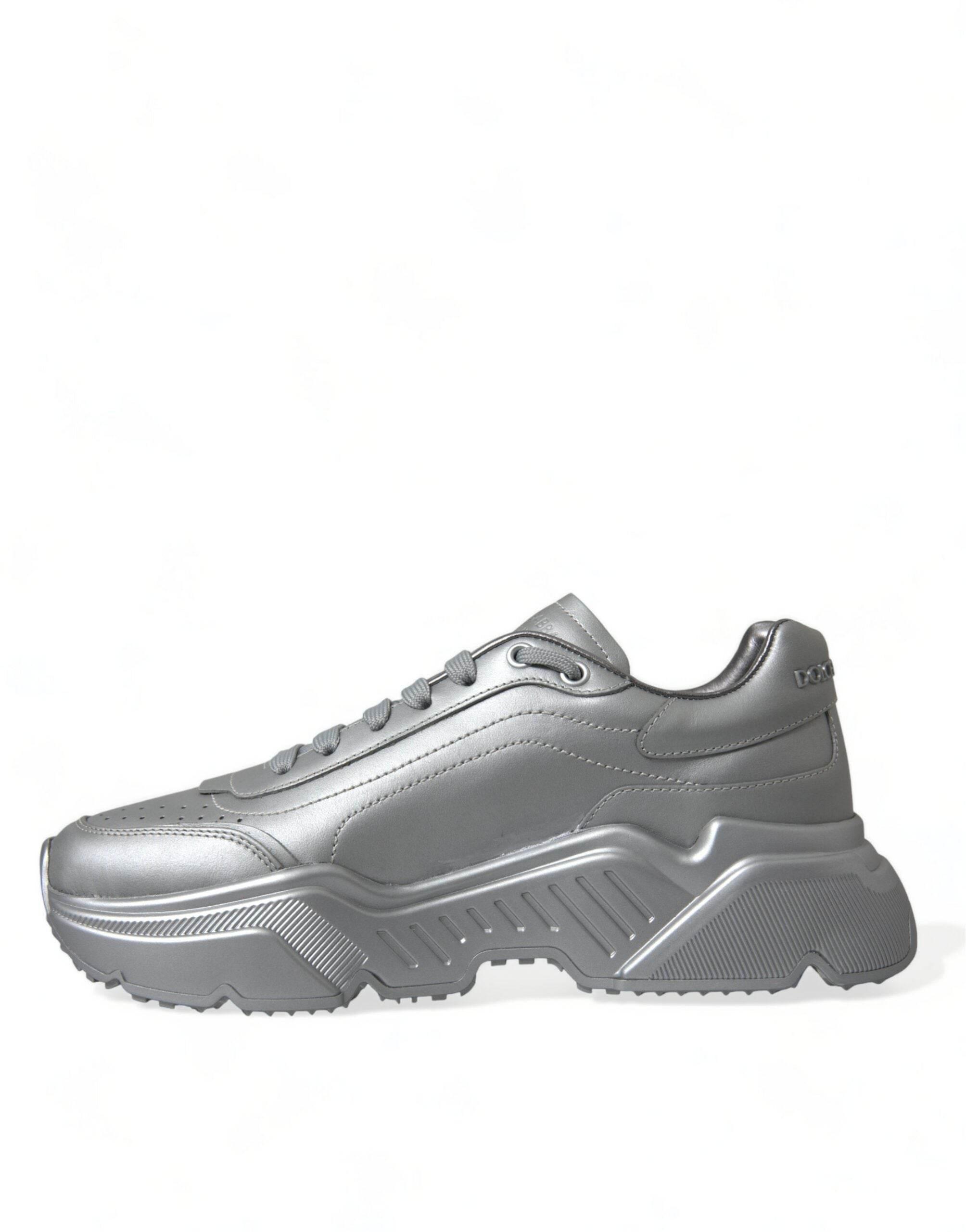 Dolce & Gabbana Elegant Silver Calfskin Leather Sneakers - Hilstor