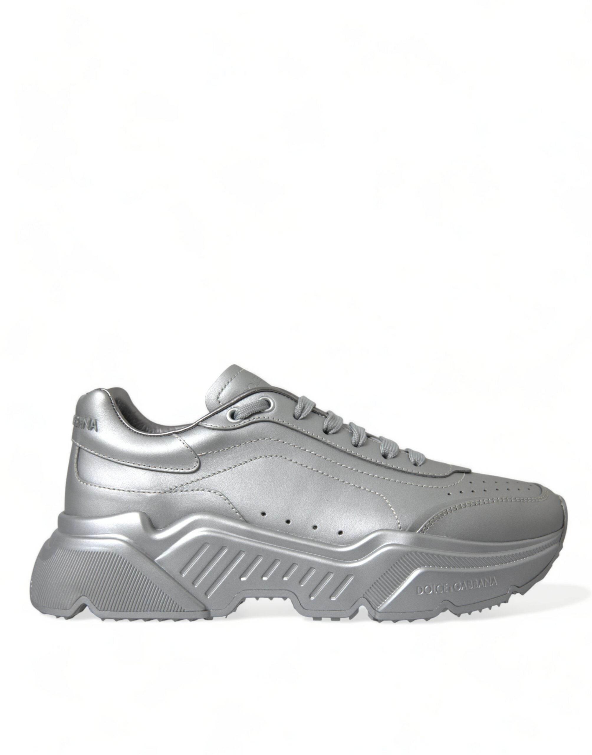 Dolce & Gabbana Elegant Silver Calfskin Leather Sneakers - Hilstor