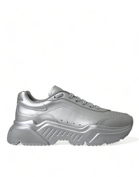 Dolce & Gabbana Elegant Silver Calfskin Leather Sneakers - Hilstor
