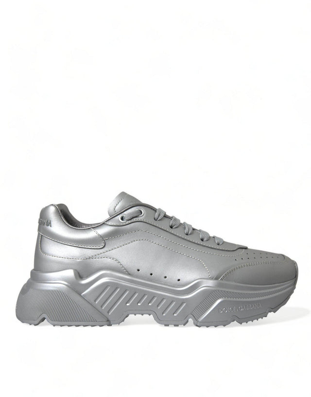 Dolce & Gabbana Elegant Silver Calfskin Leather Sneakers - Hilstor
