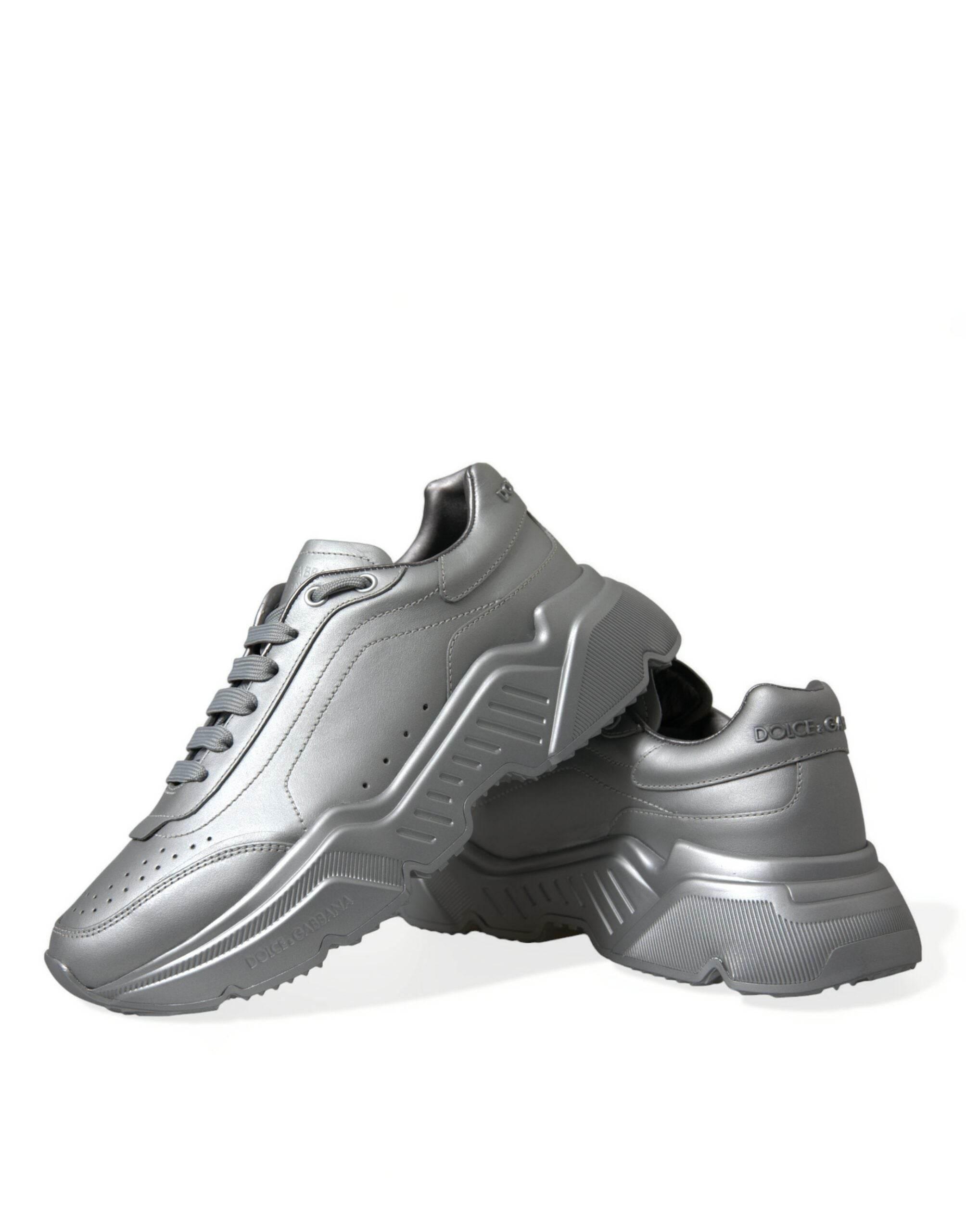 Dolce & Gabbana Elegant Silver Calfskin Leather Sneakers - Hilstor