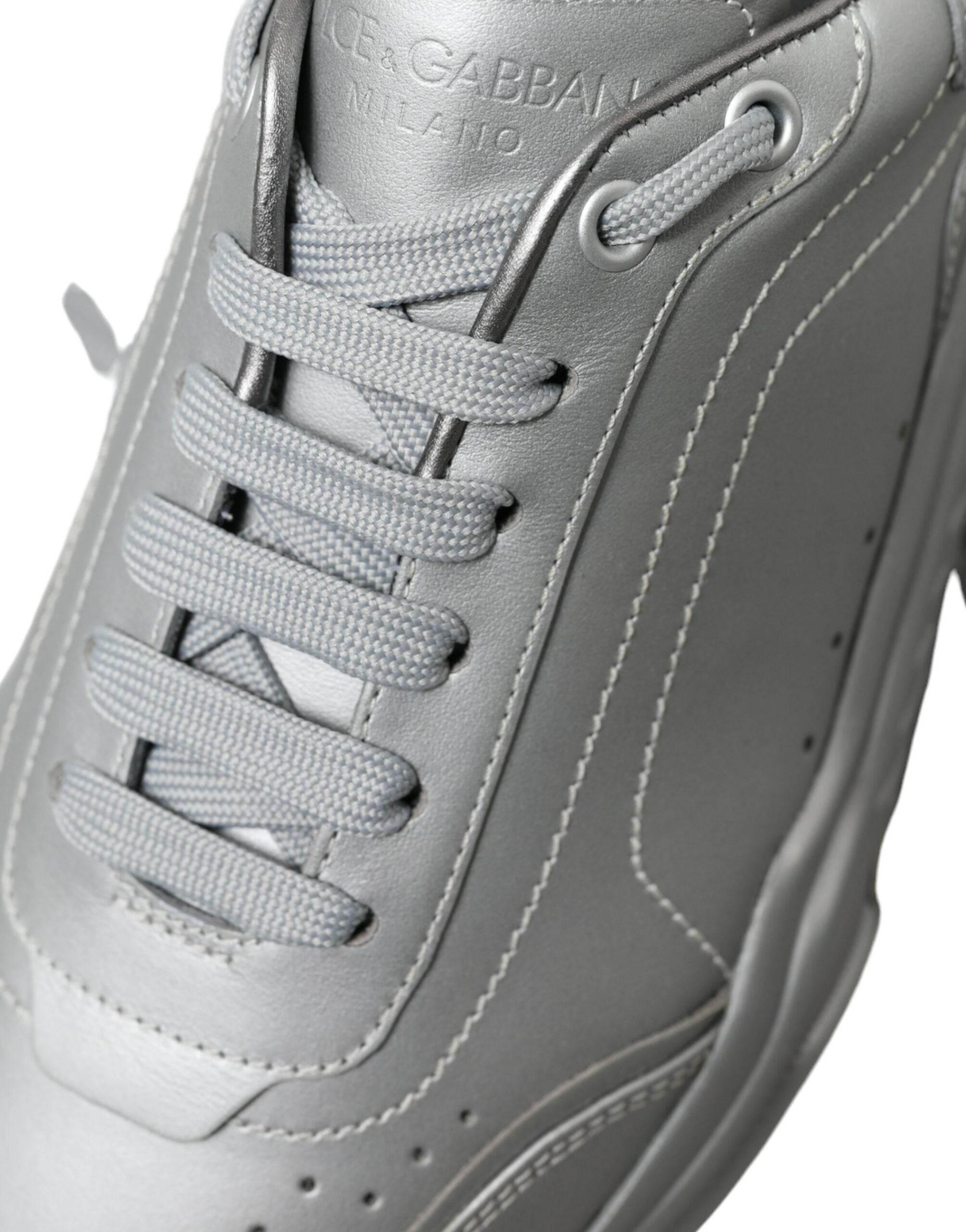 Dolce & Gabbana Elegant Silver Calfskin Leather Sneakers - Hilstor