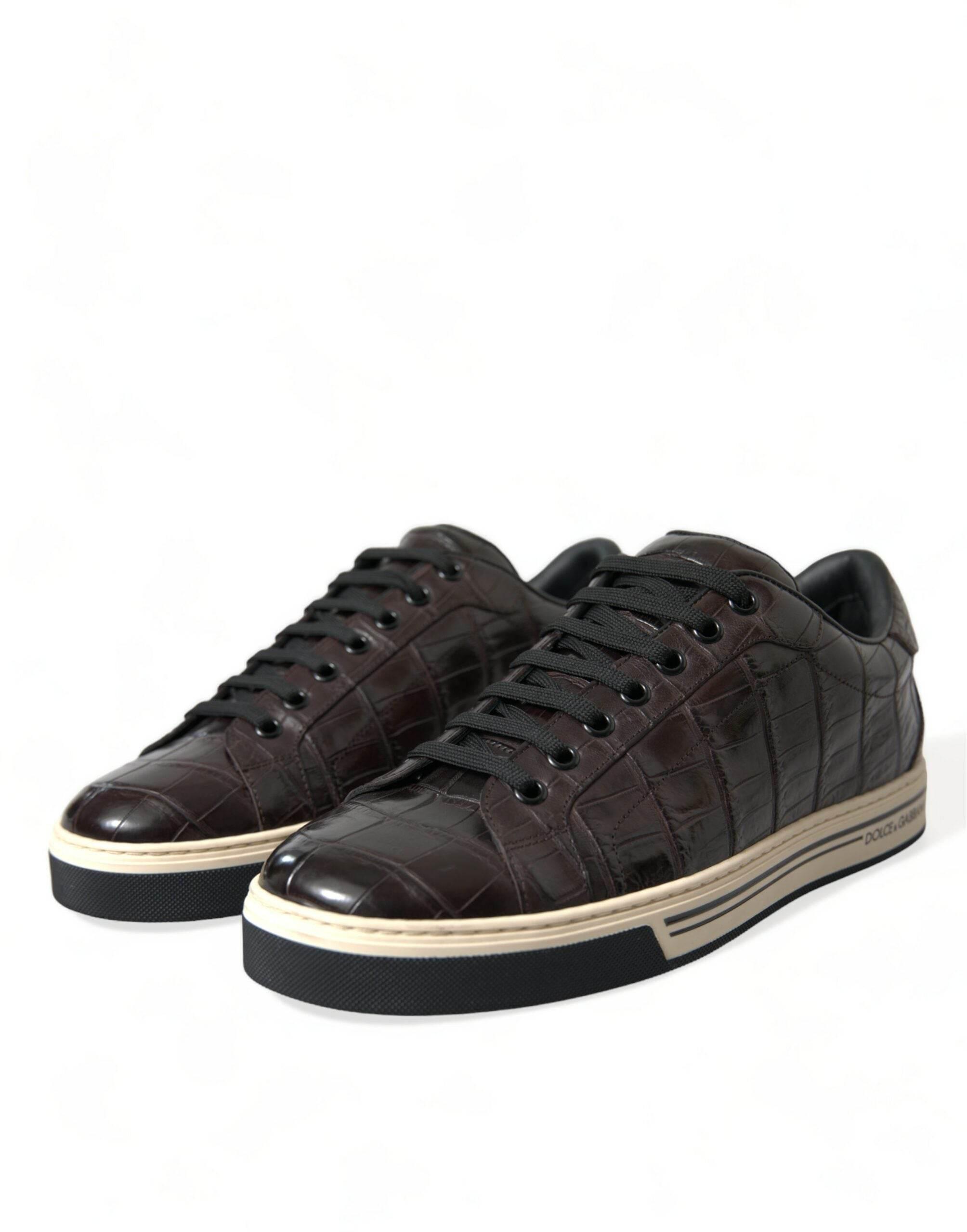 Dolce & Gabbana Brown Croc Exotic Leather Men Casual Sneakers Shoes - Hilstor