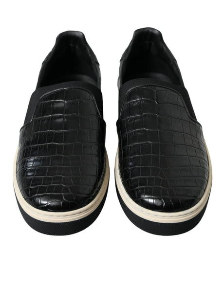 Dolce & Gabbana Black Croc Exotic Leather Sneakers Shoes - Hilstor