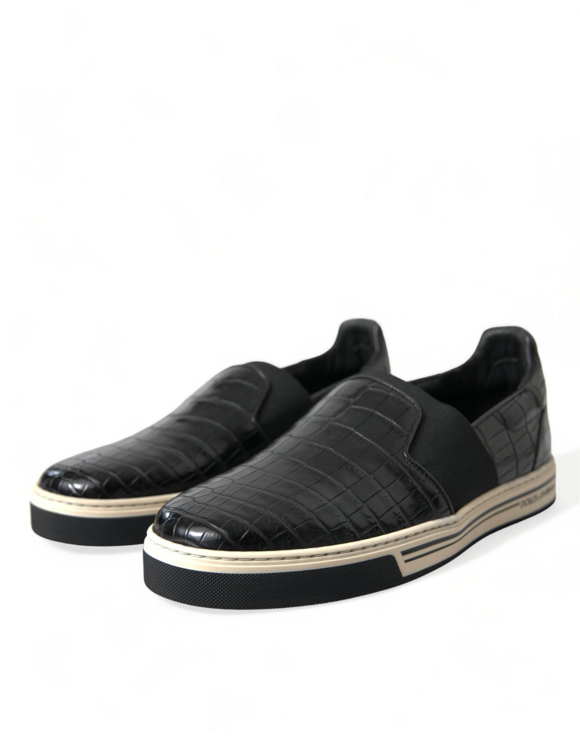 Dolce & Gabbana Black Croc Exotic Leather Sneakers Shoes - Hilstor
