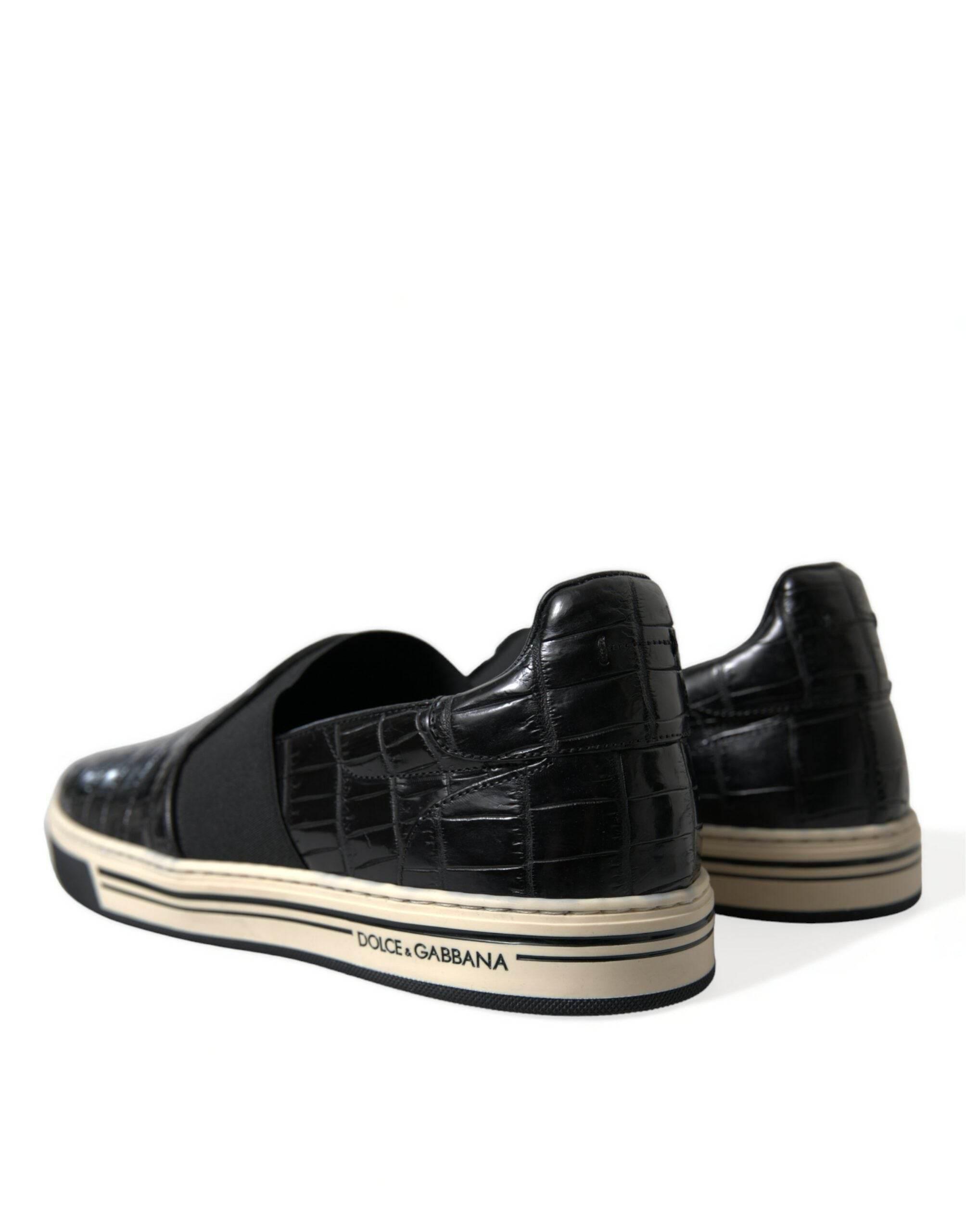 Dolce & Gabbana Black Croc Exotic Leather Sneakers Shoes - Hilstor