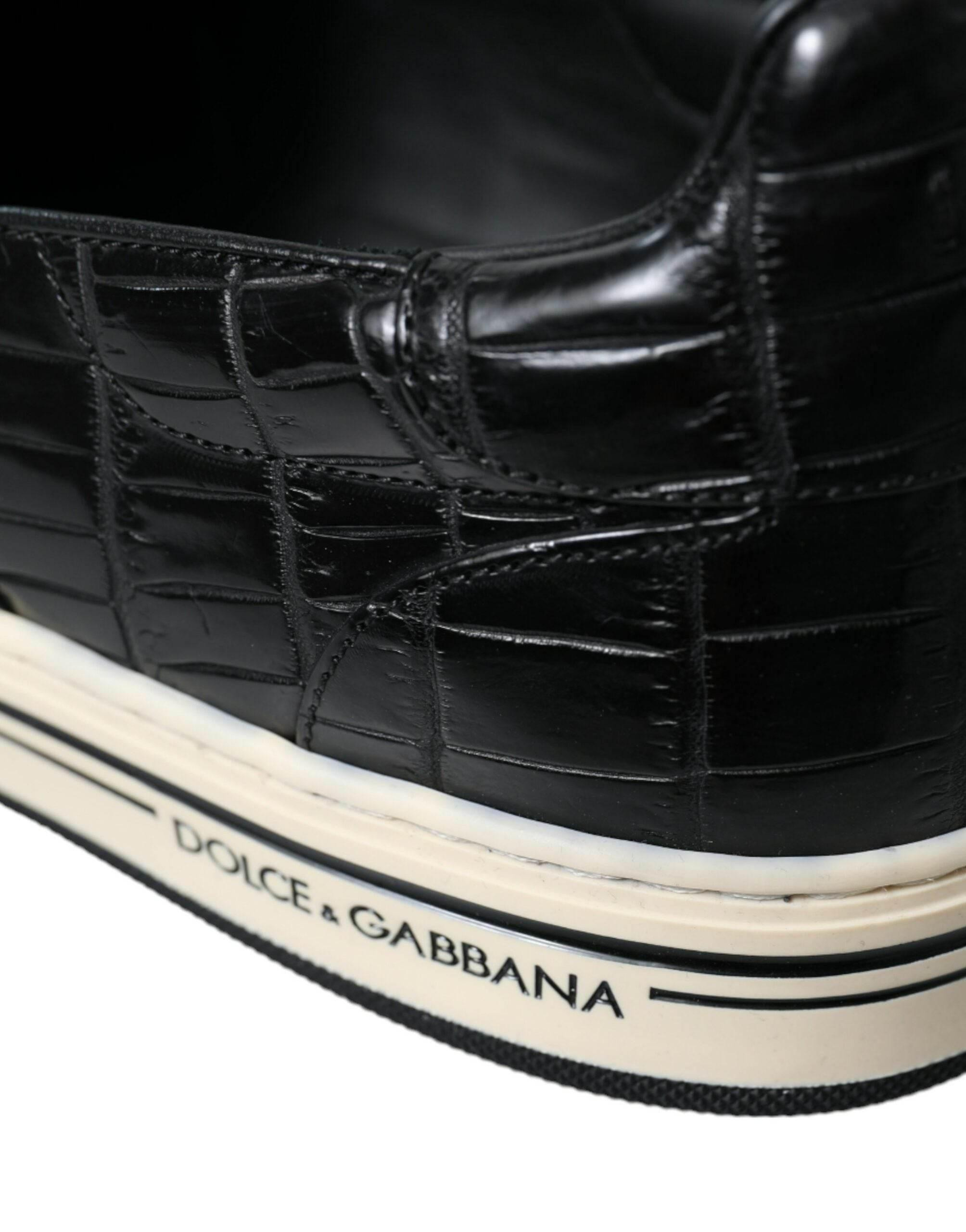 Dolce & Gabbana Black Croc Exotic Leather Sneakers Shoes - Hilstor