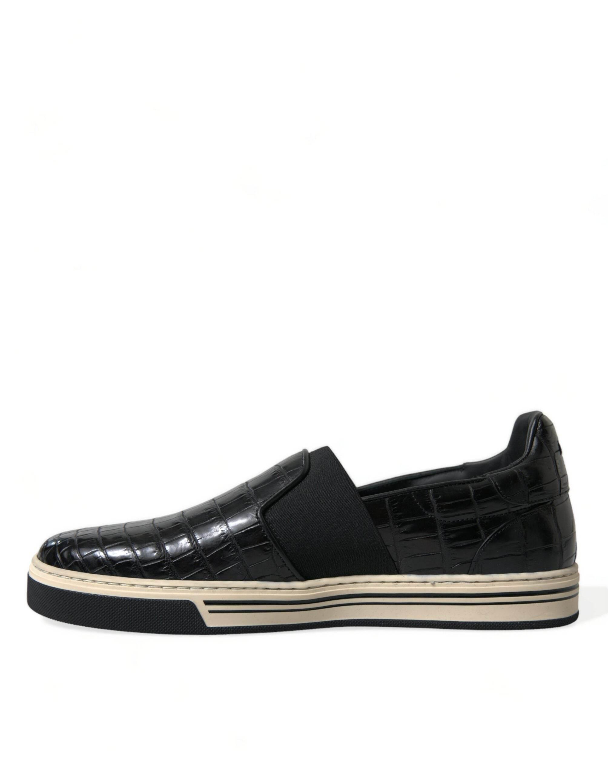 Dolce & Gabbana Black Croc Exotic Leather Sneakers Shoes - Hilstor