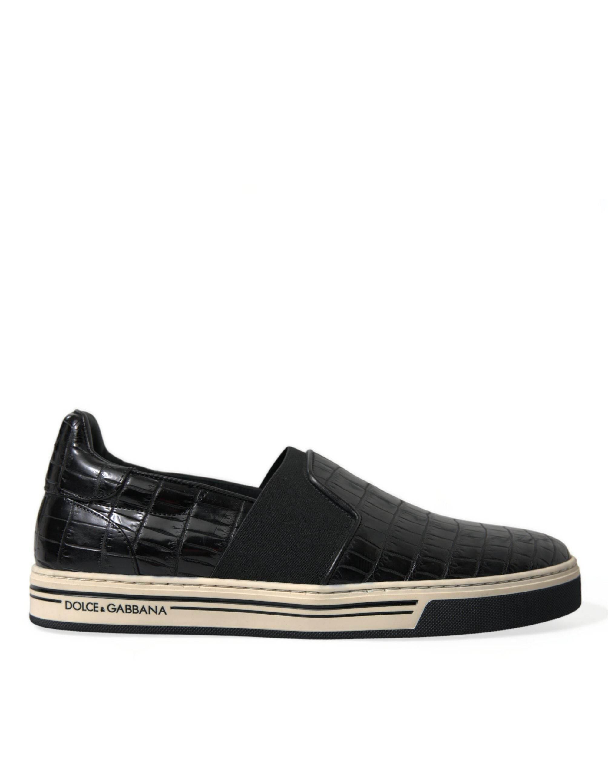 Dolce & Gabbana Black Croc Exotic Leather Sneakers Shoes - Hilstor