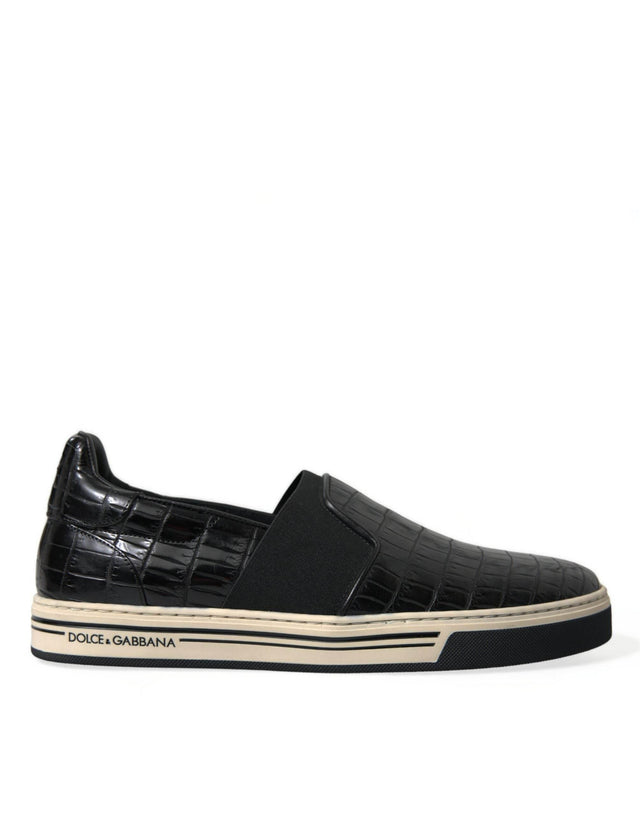 Dolce & Gabbana Black Croc Exotic Leather Sneakers Shoes - Hilstor