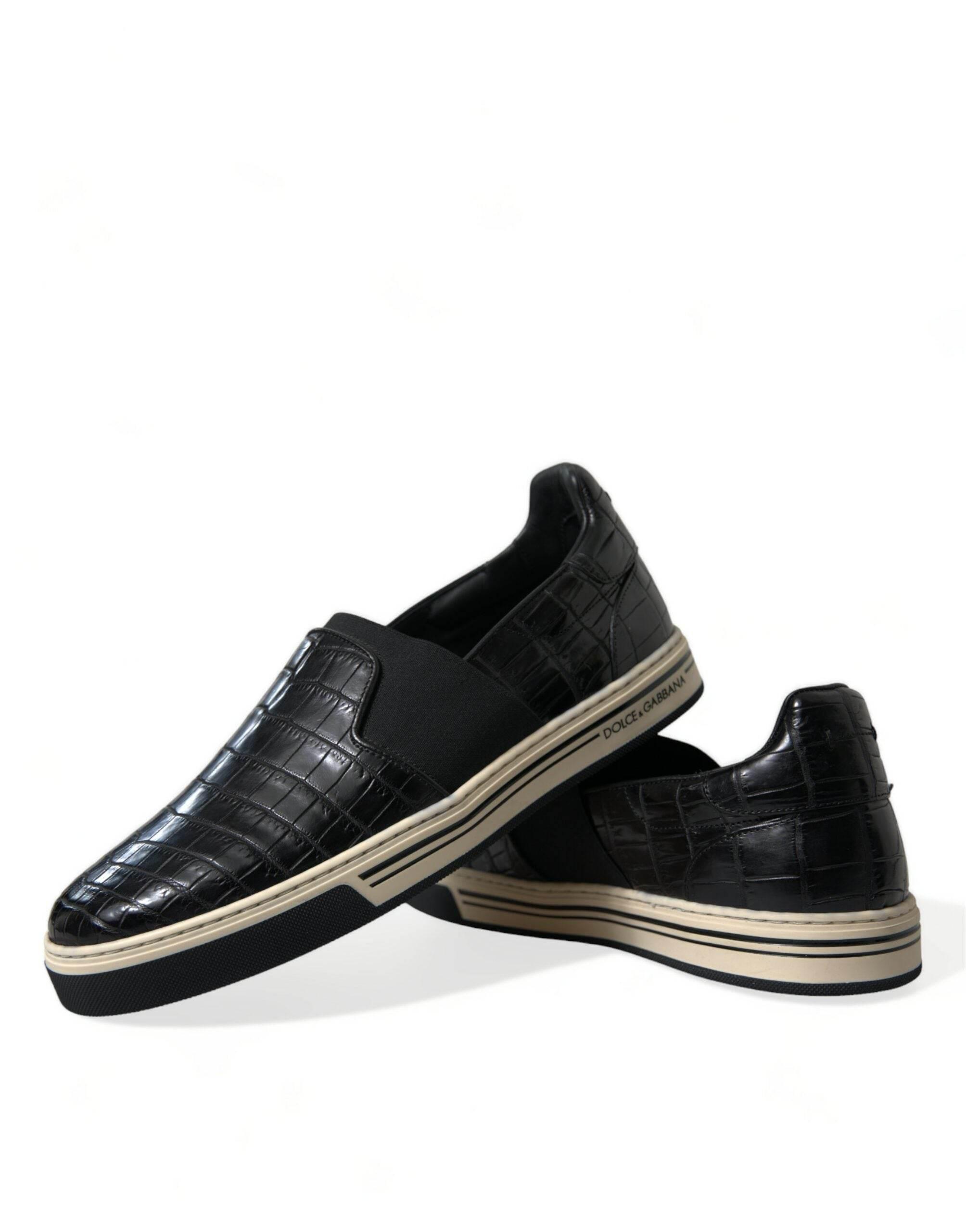 Dolce & Gabbana Black Croc Exotic Leather Sneakers Shoes - Hilstor